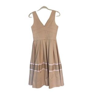 J. Peterman tan sateen dress, 10, pleated